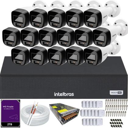 Imagem de Kit Intelbras 16 câmeras Full Color Vhd 1120b Dvr Mhdx 1116c HD 2tb purple Colorido dia e noite