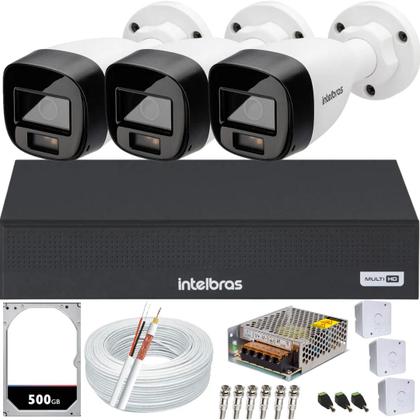 Imagem de Kit Intelbras 3 Câmeras 3220 Full Color Audio Dvr 4ch 3104c Hd 500GB colorido 24hrs