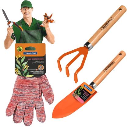 Imagem de Kit Jardinagem Com Ancinho, Pazinha E Luva Tramontina