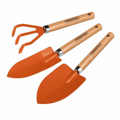 Imagem de Kit Jardinagem Tramontina Com 3 Peças (Ancinho, Pá Larga e Pá Estreita), Em Aço Com Cabo De Madeira