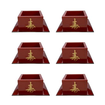 Imagem de Kit Jogo 6 Copos Sake Saque Massu Grande Ideograma Japonês 150ml Vermelho