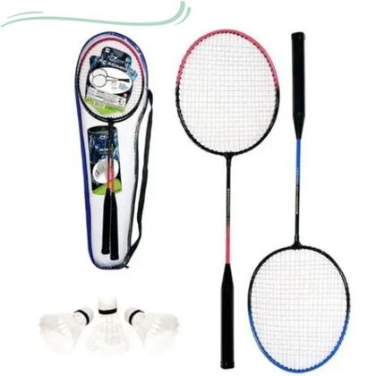 Imagem de Kit Jogo Badminton Completo Com 2 Raquetes 3 Petecas E Bolsa