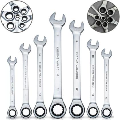 Imagem de Kit Jogo De Chave Combinada Com Catraca Boca Estrela Profissional 8-19mm 7 Peças