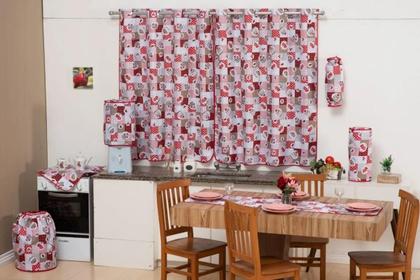 Imagem de Kit Jogo De Cozinha Estampado Com 9 Peças Cupcakes Vermelho