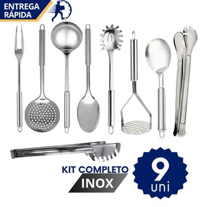 Imagem de Kit Jogo de Utensílios de Cozinha Completo 9 pçs Inox Premium