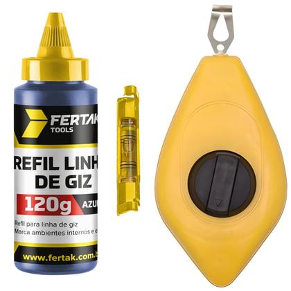 Imagem de Kit Jogo Marcação Linha Giz 15m Azul Pedreiro Gesseiro Com Nível  Fertak
