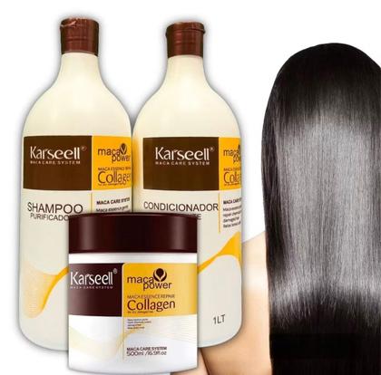 Imagem de Kit Karseell Máscara Collagen 500g + Shampoo e Condicionador 1Litro