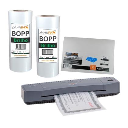 Imagem de Kit Laminadora Aurora A3 + BOPP A4 + BOPP A3 Brilho Marpax 220V