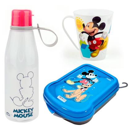 Imagem de Kit Lanche Escolar Garrafa Infantil Abre Facil Caneca 360ml e Sanduicheira