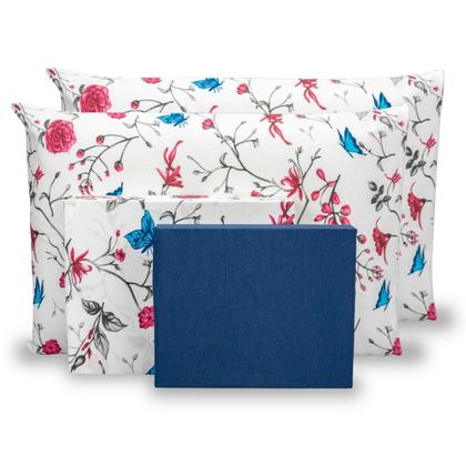 Imagem de Kit Lençol 6 Peças Jogo De Cama Casal Super King c/ Elástico Tecido Percal 180 Fios 80% Algodão