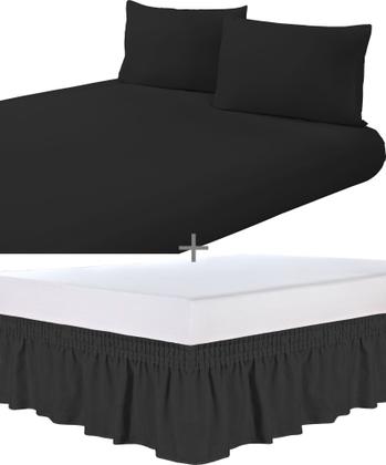 Imagem de Kit Lençol Pra Casal Super King 3pç 1,93x 2,03+ Saia Box