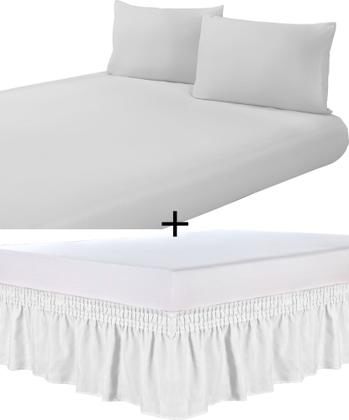 Imagem de Kit Lençol Pra Casal Super King 3pç 1,93x 2,03+ Saia Box