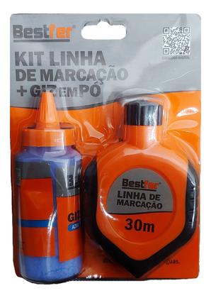 Imagem de Kit Linha de Marcação 30m Giz Azul para Construção (110g) Bestfer