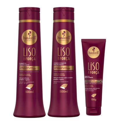 Imagem de Kit Liso Com Força Haskell Shampoo e Condicionador 500ml  +  Leave In Disciplinante 150g