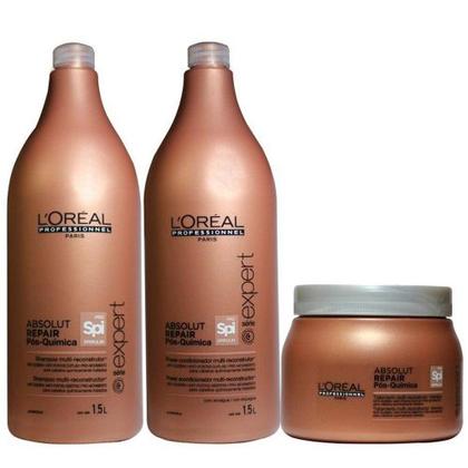 Imagem de Kit loreal shampoo 1.5+ condicionador  1.5+ máscara 500 gr pós química recuperação para cabelos com química