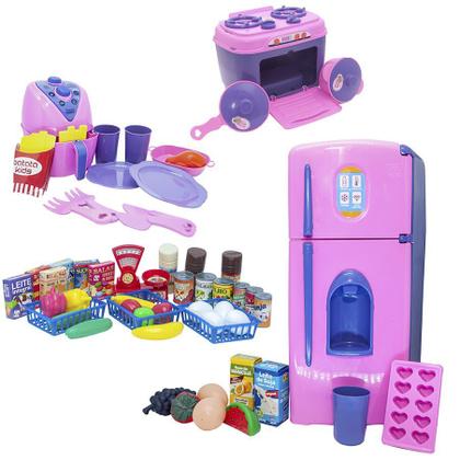 Imagem de Kit Luxo Cozinha Infantil Mercado Air Fryer Geladeira 54pç
