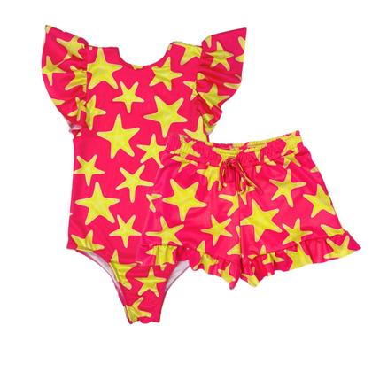 Imagem de Kit Maiô E Shorts Infantil Menina Proteção Uv Praia Piscina