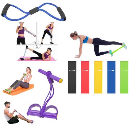Imagem de Kit Malhação Em Casa Com 5 Mini Band Elástico E Pé Elástico de Tensão Confortável