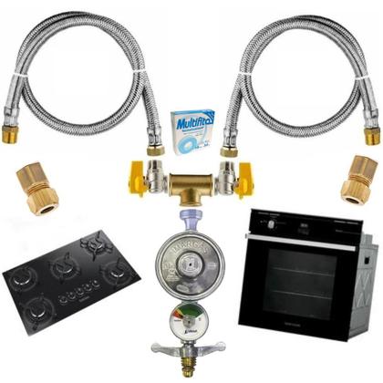 Imagem de Kit Mangueiras Aço Instalação Cooktop Forno Gás Botijão Glp