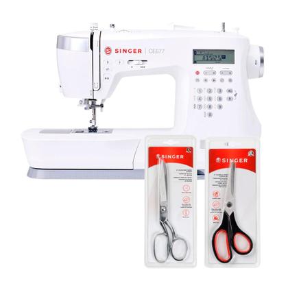 Imagem de Kit Máquina de Costura CE677 + Tesoura 8" Tecido e Tesoura Multiuso Preta Bivolt