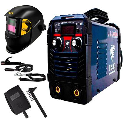 Imagem de Kit Máquina de Solda Inversora MMA-250 Painel Digital Bivolt 110/220V USK + Máscara Solda Automática