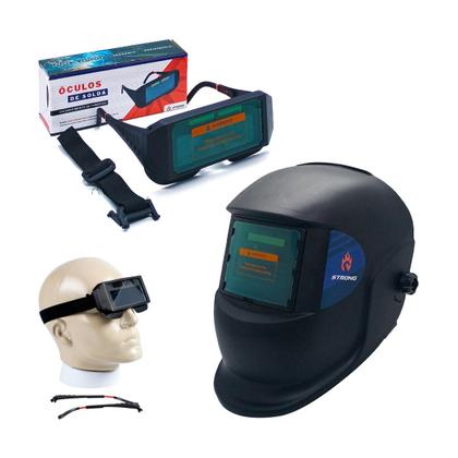 Imagem de Kit Máscara Solda Tonalidade Fixa DIN 11 Sem Regulagem + Óculos Soldador Escurecimento Automático