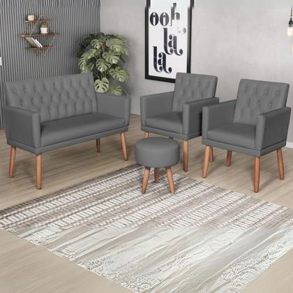 Imagem de Kit material sintético Namoradeira com Poltrona Capitone para Sala de Estar Recepção ambiente pequeno
