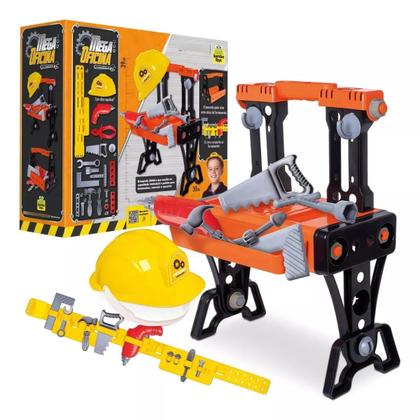 Imagem de Kit Menino Construtor Martelo Maleta Bancada de Ferramenta