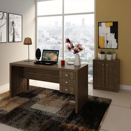 Imagem de Kit Mesa de Escritório com Armário de 2 Portas Nogal