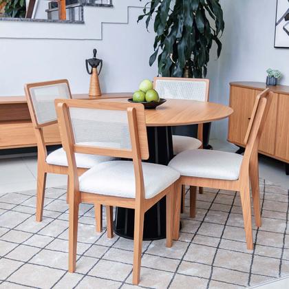 Imagem de Kit Mesa de Jantar Redonda 4 Cadeiras Encosto Tela 100% MDF Preto Cesare Claro Dalla Costa