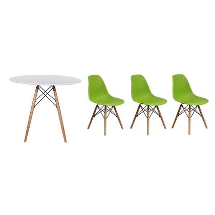 Imagem de Kit Mesa Jantar Eiffel 100cm Branca + 03 Cadeiras Charles Eames - Verde
