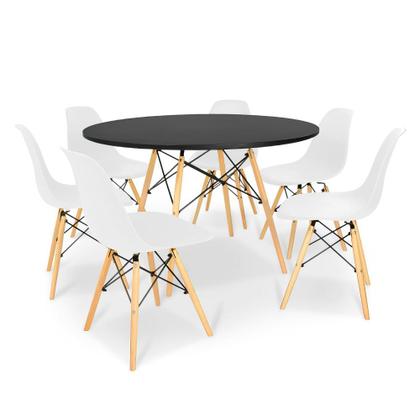 Imagem de Kit Mesa Jantar Eiffel 120cm Preta + 6 Cadeiras Charles Eames - Branca