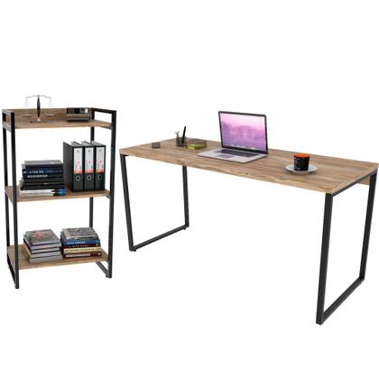 Imagem de Kit Mesa Para Escritório com Estante Office Estilo Industrial Form 150 cm Carvalho - Lyam Decor