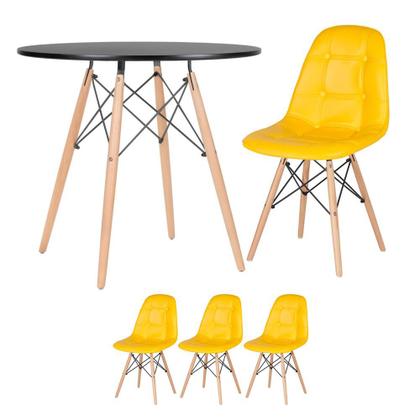 Imagem de KIT - Mesa redonda Eames 80 cm preto + 3 cadeiras estofadas Eiffel Botonê