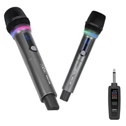 Imagem de Kit Microfone Sem Fio Duplo Com Led Recarregável E Dinâmico