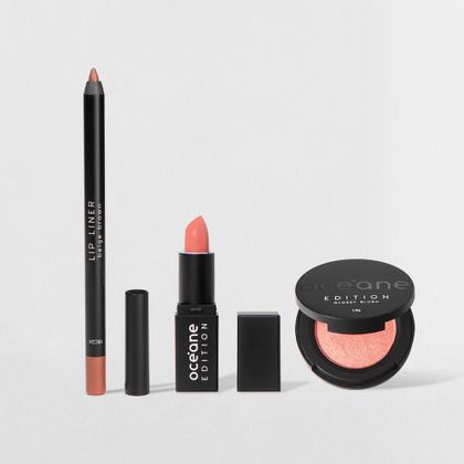 Imagem de Kit Mini Batom Rosa + Mini Blush Cintilante + Lápis de Contorno Labial Océane Edition (3 Produtos)