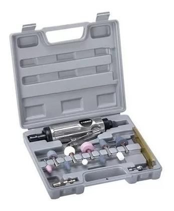 Imagem de Kit Mini Retífica Pneumática Esmeril Jogo Completo Com Trava Segurança Uso