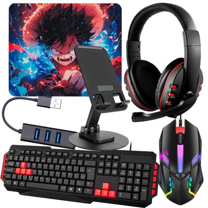 Imagem de Kit Mobilador Completo Com Headset Teclado Mouse Hub Suporte de Celular