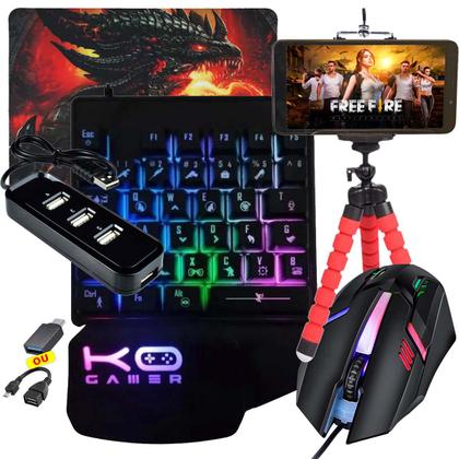 Imagem de Kit Mobilador Teclado Single Hand Gamer RGB + Mouse Led 7 Cores + Pad Speed Estampado