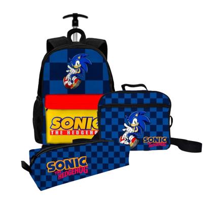 Imagem de Kit Mochila Bolsa Escolar Infantil Com Rodinha Carrinho + Lancheira Térmica + Estojo Personalizados Personagens Filme Desenho Série