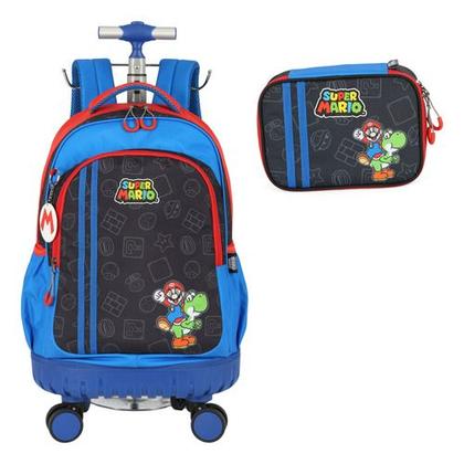 Imagem de Kit Mochila Carrinho 360 Porta Notebook Original Super Mario