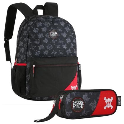 Imagem de Kit Mochila de Costas One Piece Preto e Estojo Escolar Clio