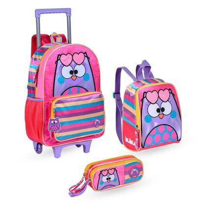 Imagem de Kit Mochila de Rodinha Escolar Infantil Bubu Lancheira e Estojo Clio Style