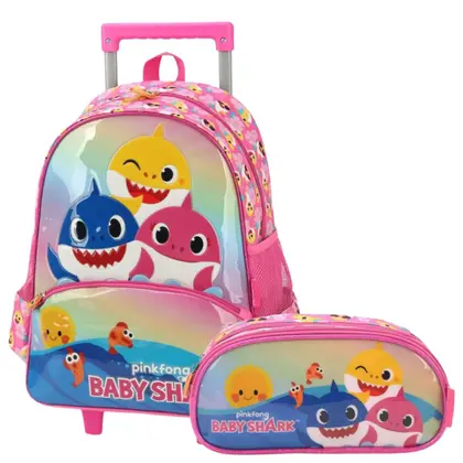 Imagem de Kit Mochila de Rodinhas + Estojo Duplo Baby Shark Luxcel