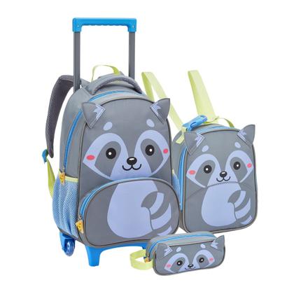 Imagem de Kit Mochila de Rodinhas Infantil Escolar Animais Lancheira Termica e Estojo Menino Menina Detalhes 3D