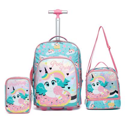 Imagem de Kit Mochila de Rodinhas + Lancheira + Estojo Infantil Escolar