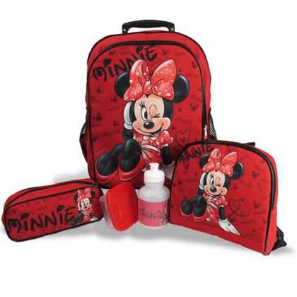 Imagem de Kit Mochila Escolar  Infantil Rodinhas Minnie  G Vermelha