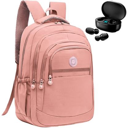 Imagem de Kit Mochila Feminina Escolar Passeio Faculdade + Fone de Ouvido Sem Fio Bluetooth