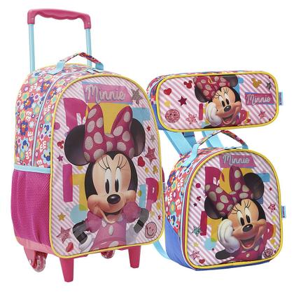 Imagem de Kit Mochila infantil Minnie X1 Rosa Lancheira Estojo Xeryus