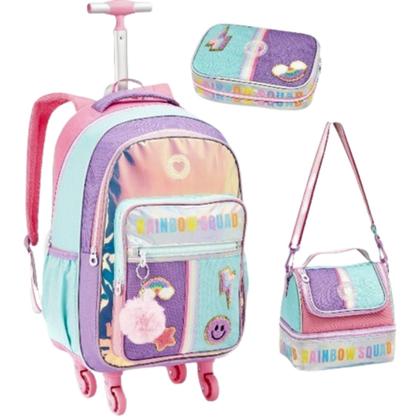 Imagem de Kit Mochila Rodinha Lancheira Estojo Just Juvenil Rainbow